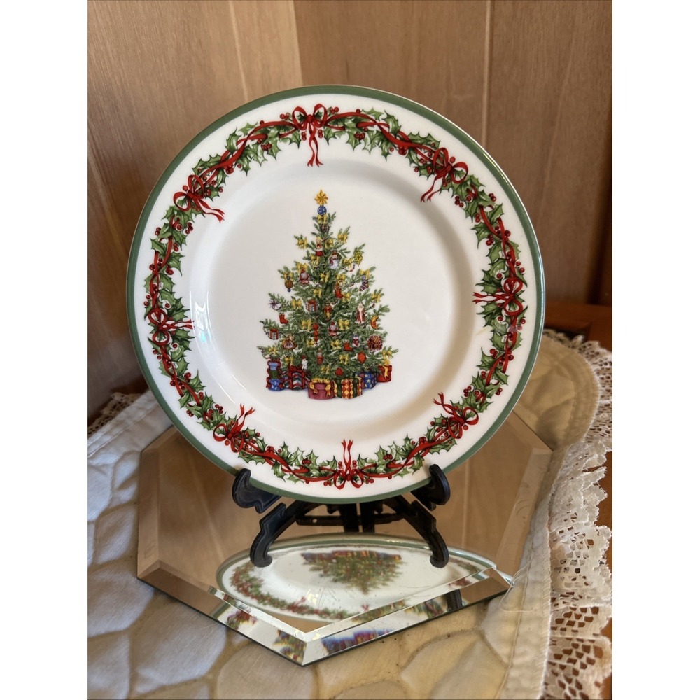 Christopher Radko Christmas Tree Salad Plate‎ Holiday Celebrations Green Trim